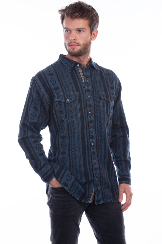 Scully Western Men's Signature Diamond Stripe Print Shirt in Blue
