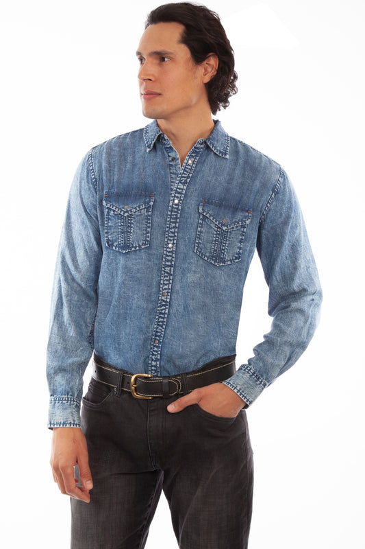 Scully Western Men's Snap Front Tencel Shirt in Denim