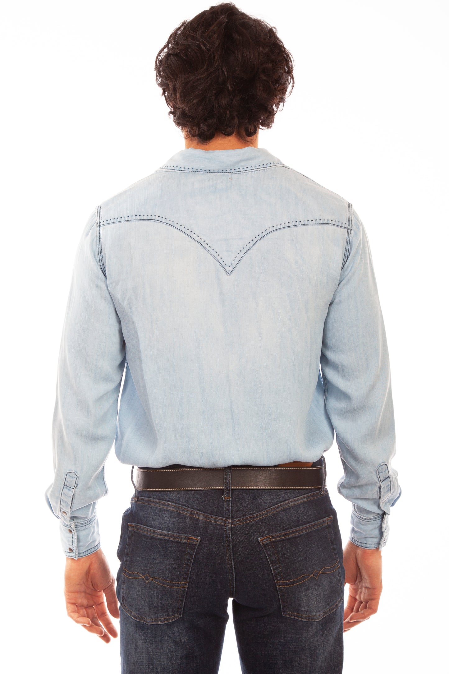 Scully Western Men's Snap Front Tencel Shirt in Light Blue