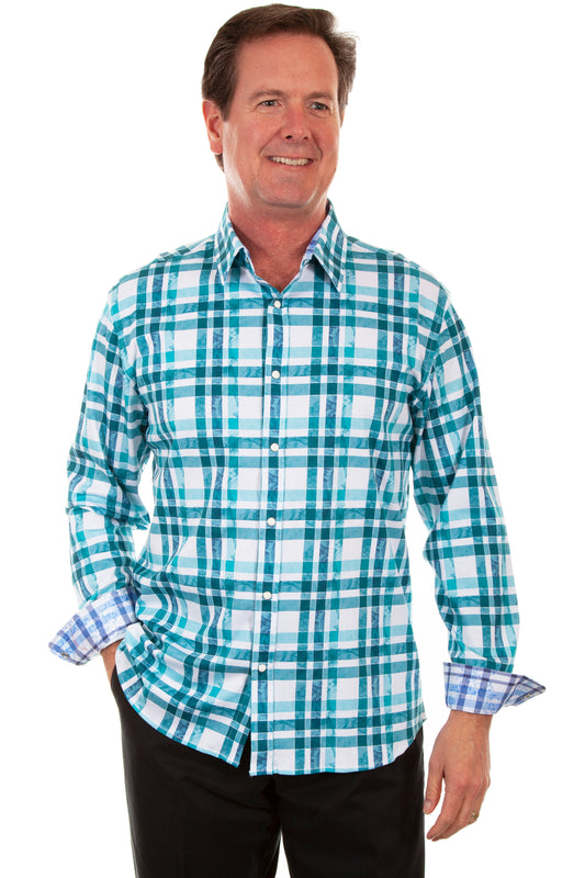 Scully Western Men's Signature Soft Series Plaid Long Sleeve Shirt in Green