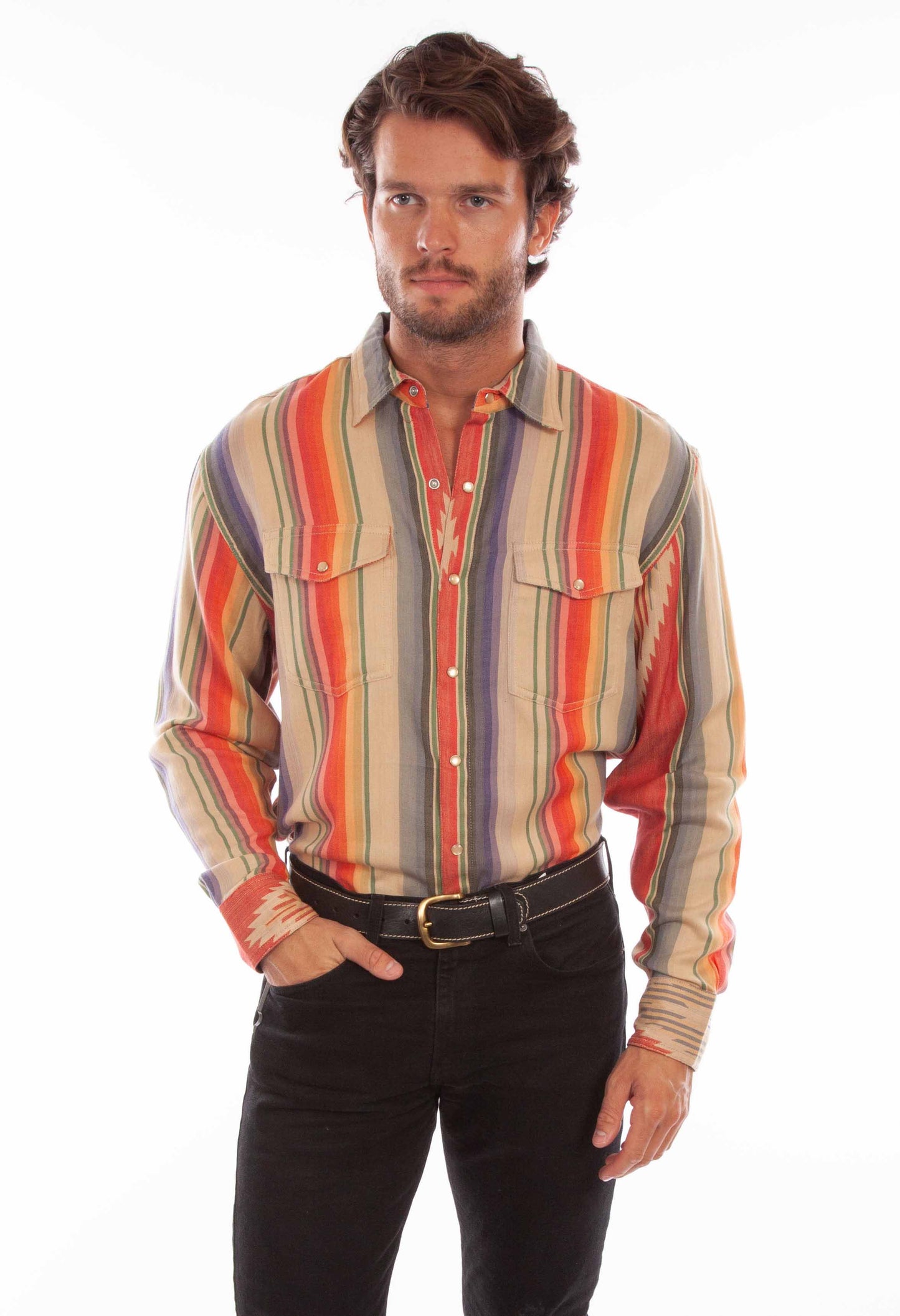 Scully Western Men's Jacquard Stripe Snap Shirt in Serape