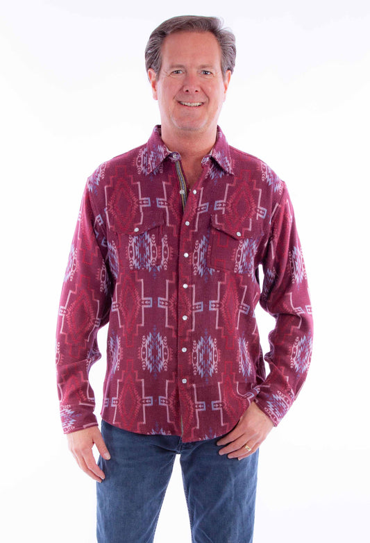 Scully Men's Signature Southwest Cotton Shirt in Burgundy
