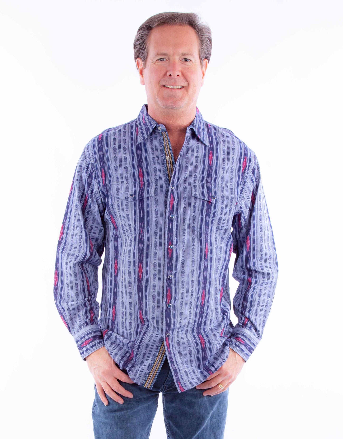 Scully Men's Signature Southwest Stripe Cotton Shirt in Blue