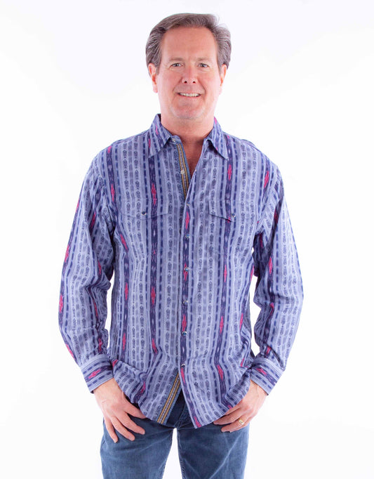 Scully Men's Signature Southwest Stripe Cotton Shirt in Blue