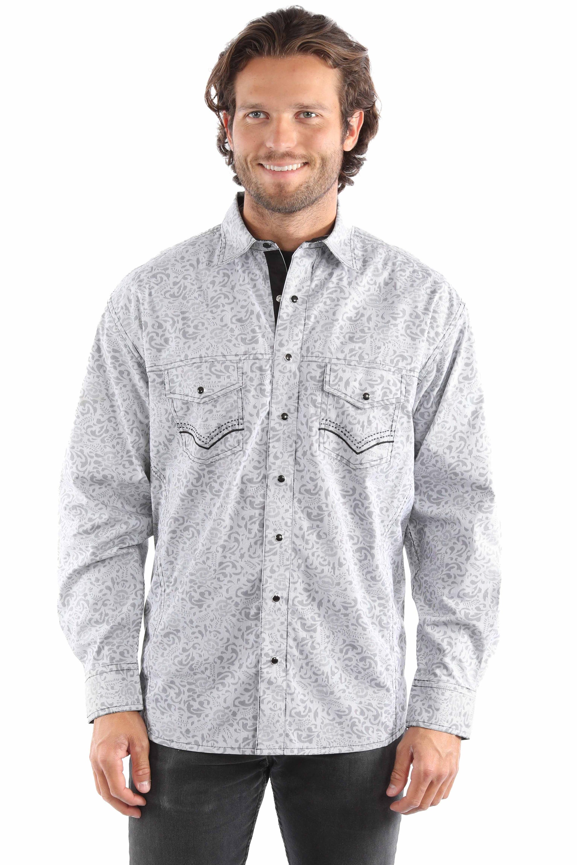 Scully Men's Signature Stripe Print Shirt in Grey