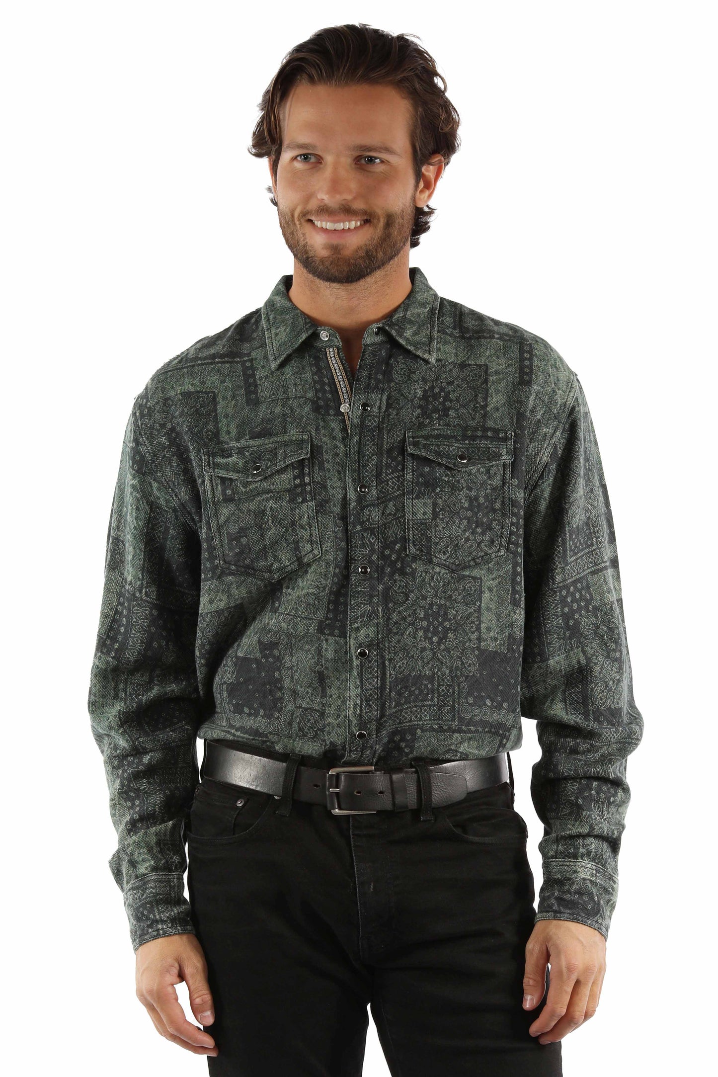 Scully Men's Signature Crack Wash Shirt in Forest