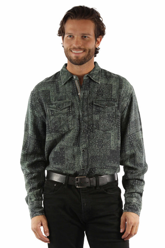 Scully Men's Signature Crack Wash Shirt in Forest