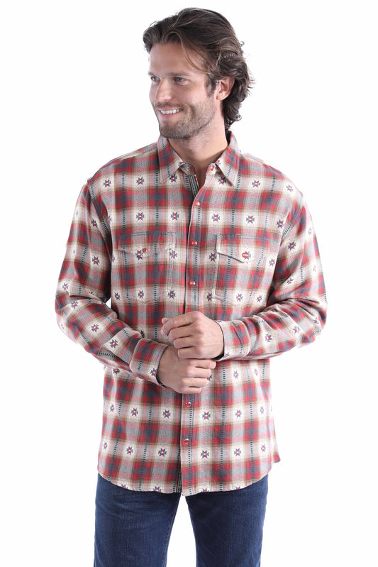 Scully Men's Dobby Yarn Dyed Signature Shirt in Red-Tan