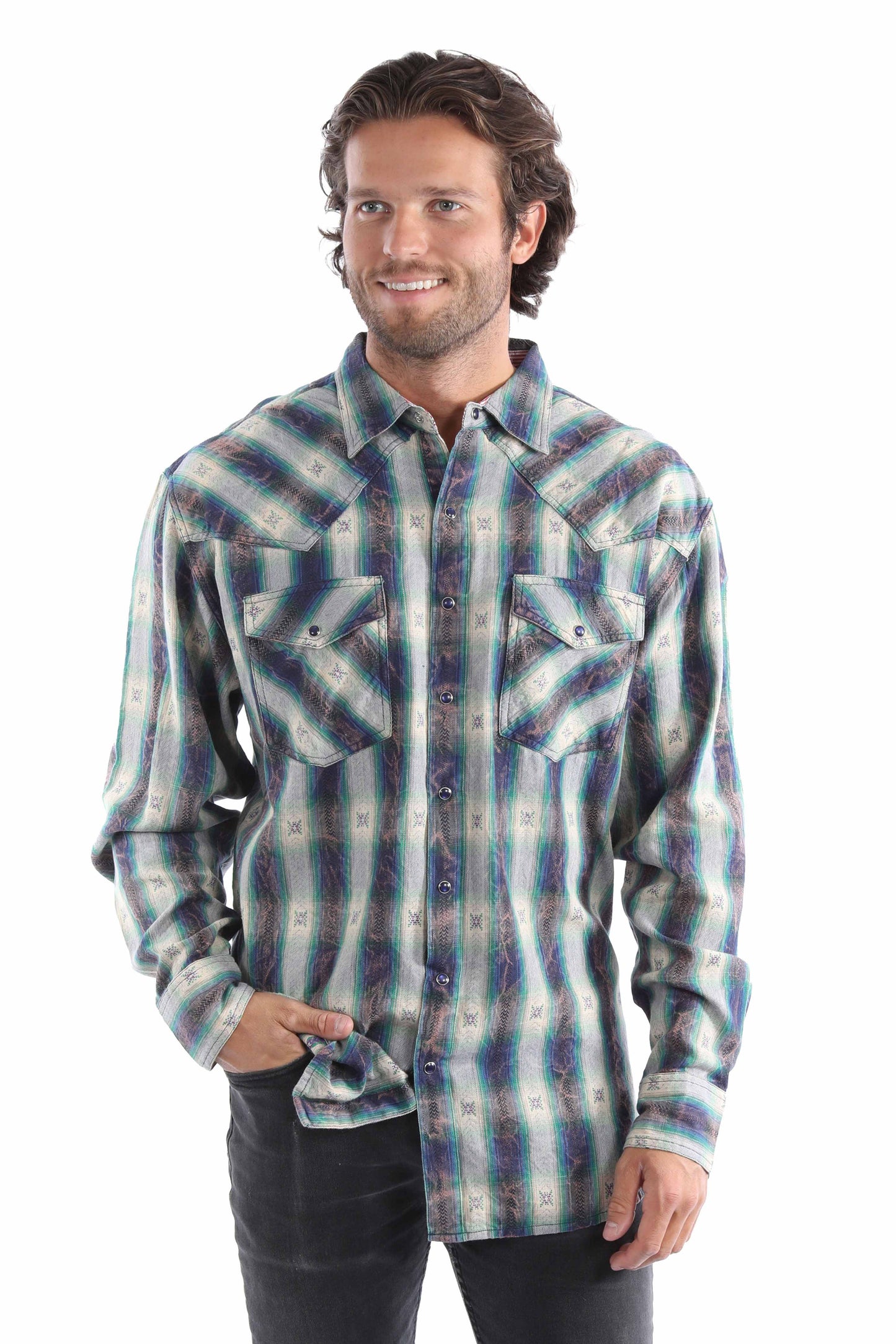 Scully Men's Marble Washed Dobby Signature Shirt in Purple-Cream