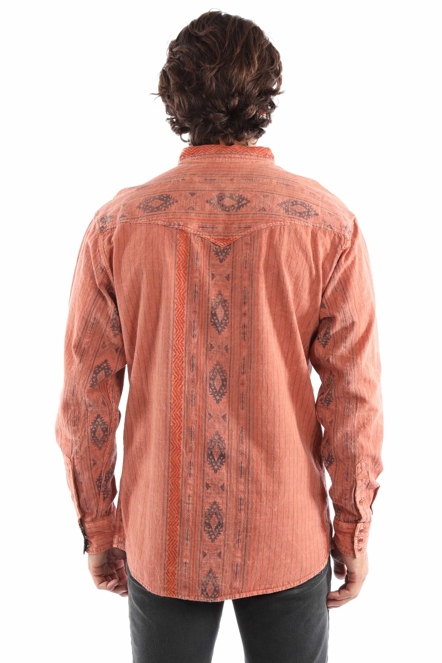 Scully Men's Overdyed Diamond Jacquard Signature Crack Washed Shirt in Rust