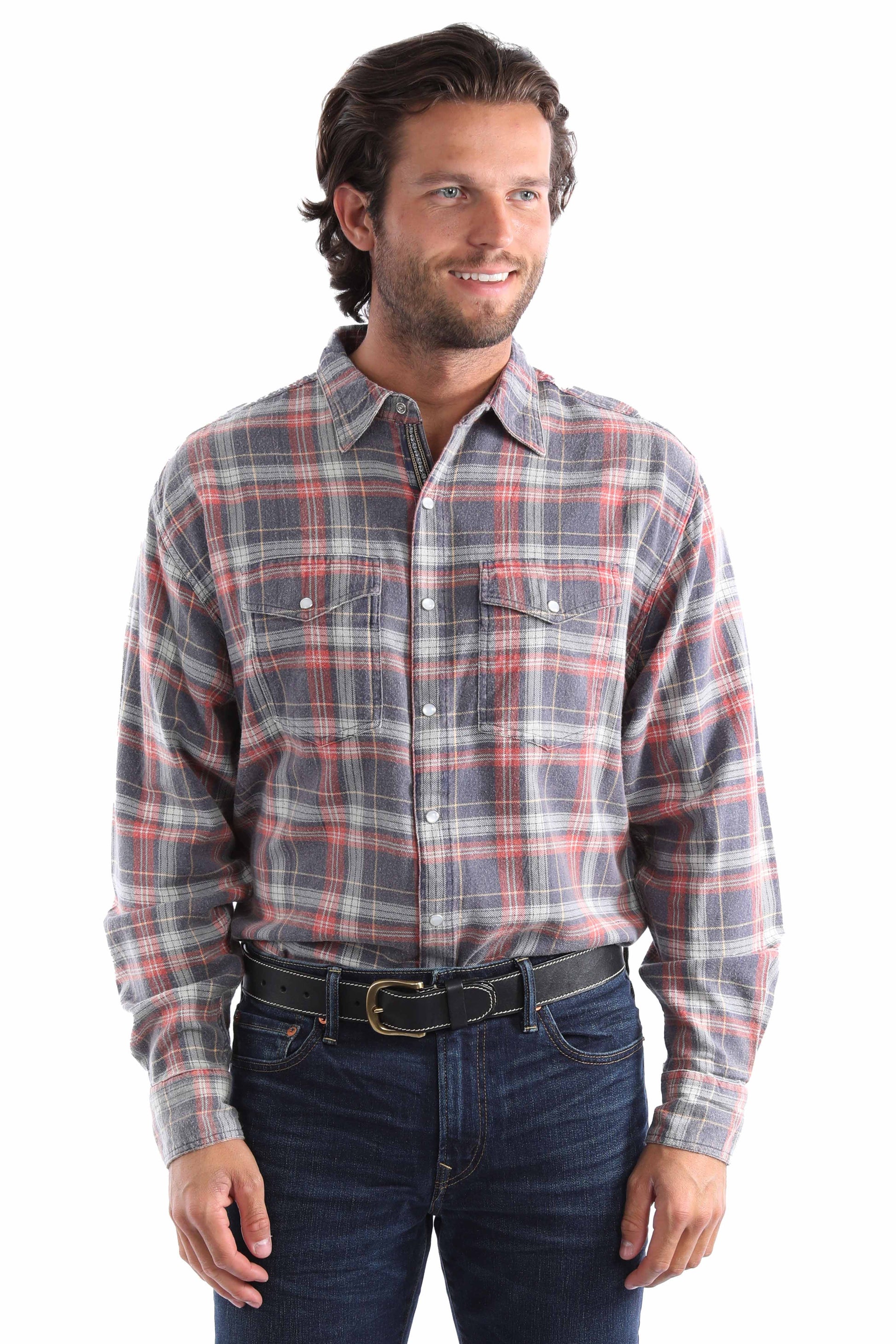 Scully Men's Signature Yarn Dyed Check Shirt in Blue