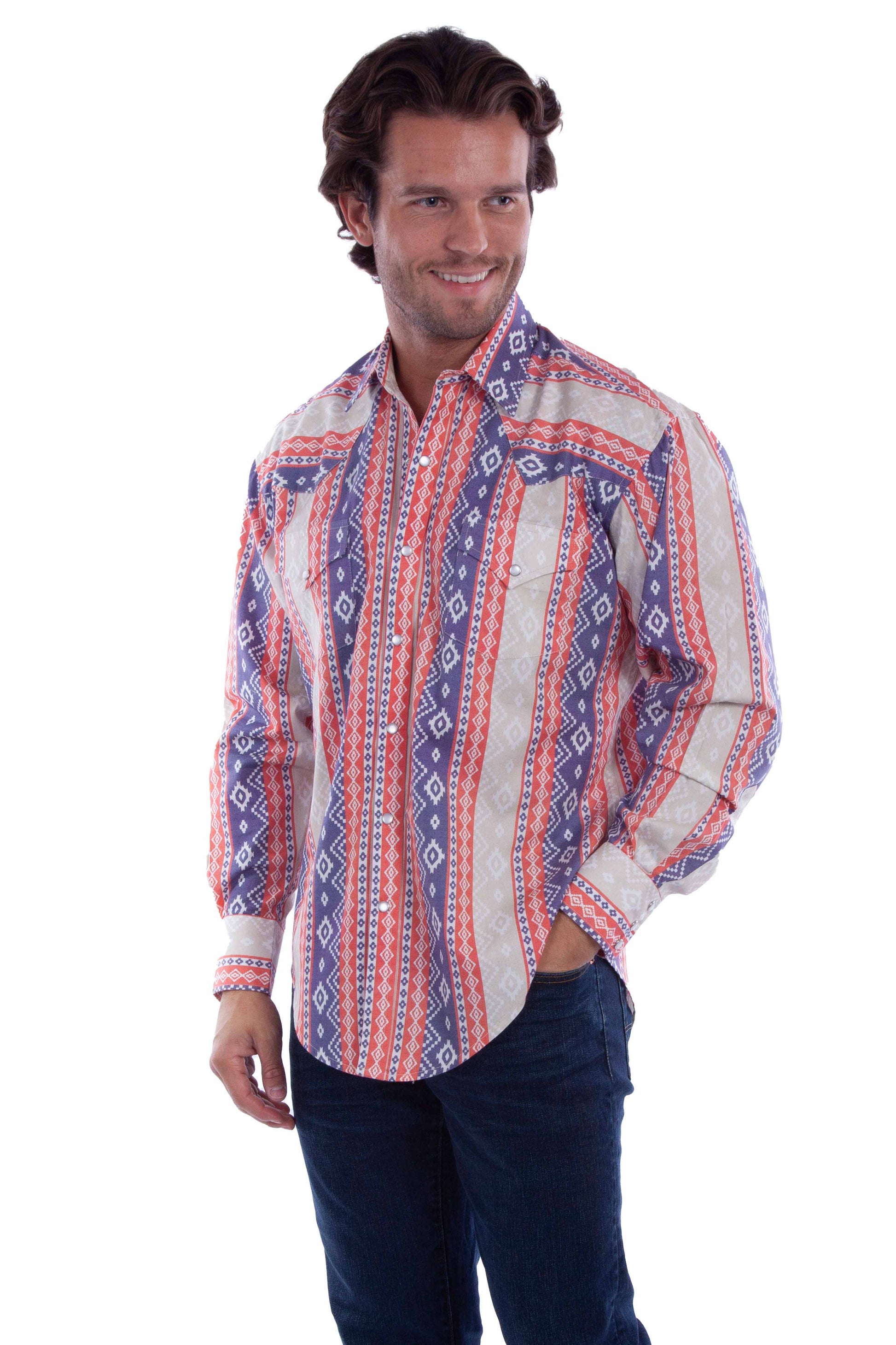 Scully Men's Southwest Print Yokes Shirt in Multicolor