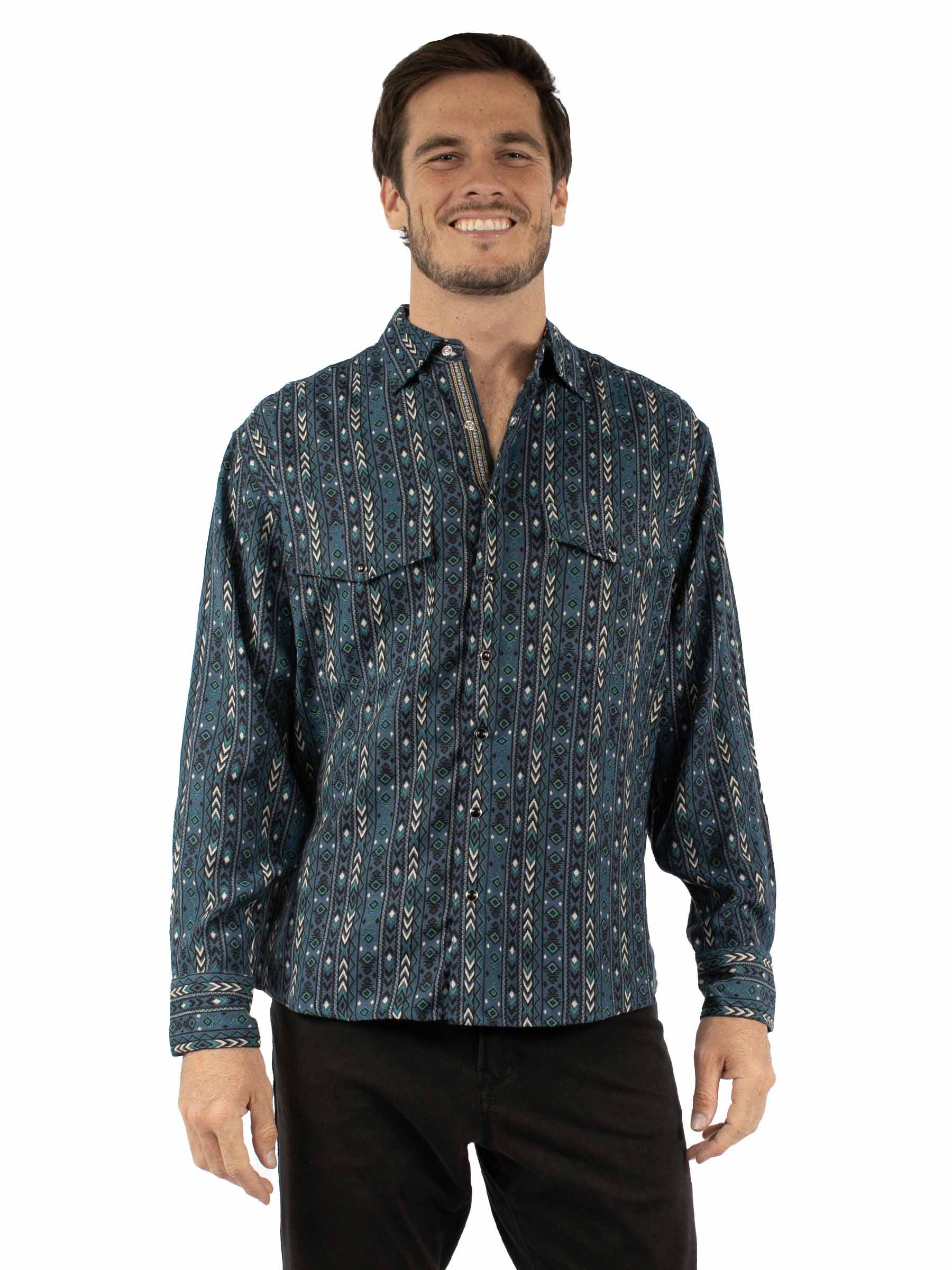 Scully Men's Signature Weaved Aztec Stripe Shirt in Blue