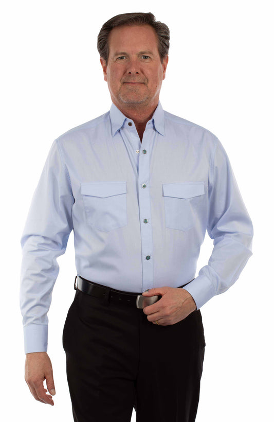 Scully Western Men's Chambray Dress Shirt in Light Blue
