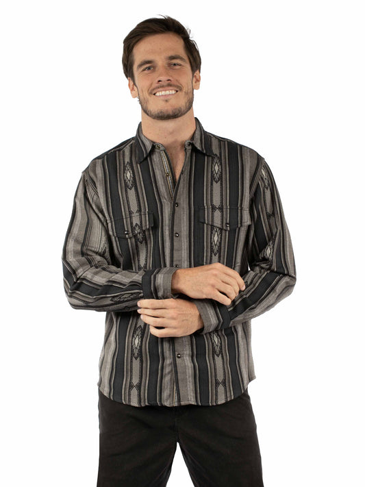 Scully Men's Signature Stripe Cotton Shirt in Charcoal
