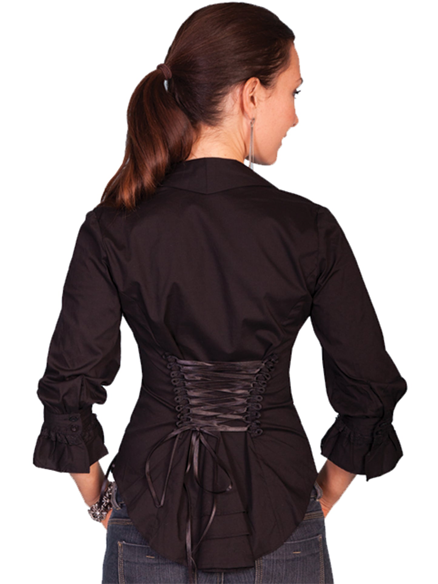 Scully Women's Lace Up Back Blouse in Black