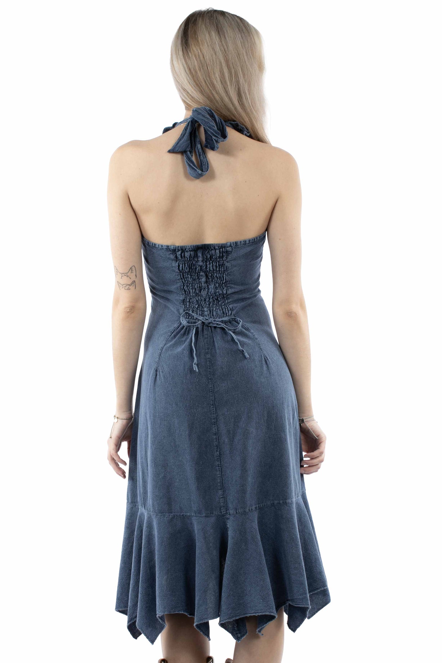 Scully Women's Ruffled Halter Cotton Dress in Dark Blue