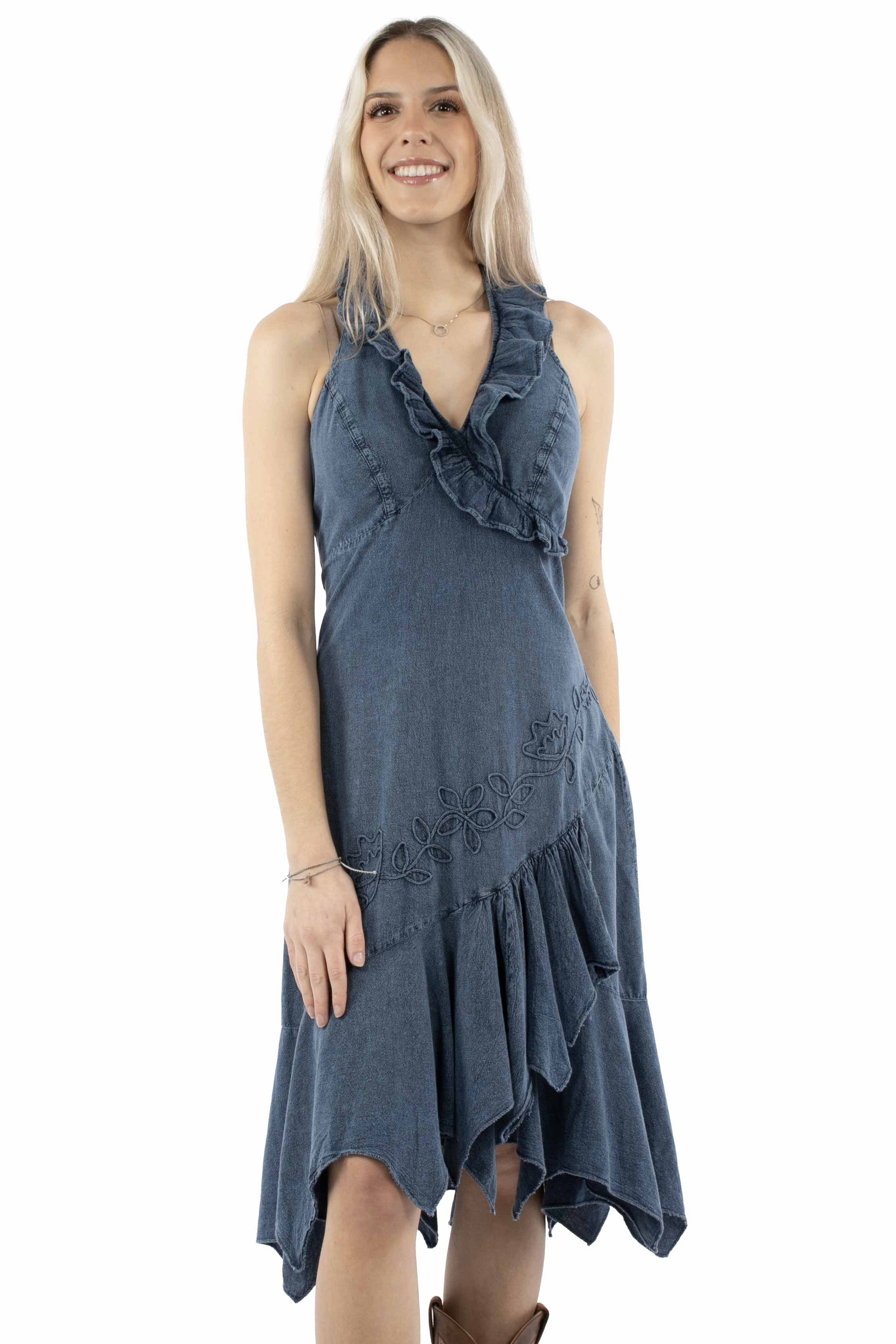 Scully Women's Ruffled Halter Cotton Dress in Dark Blue