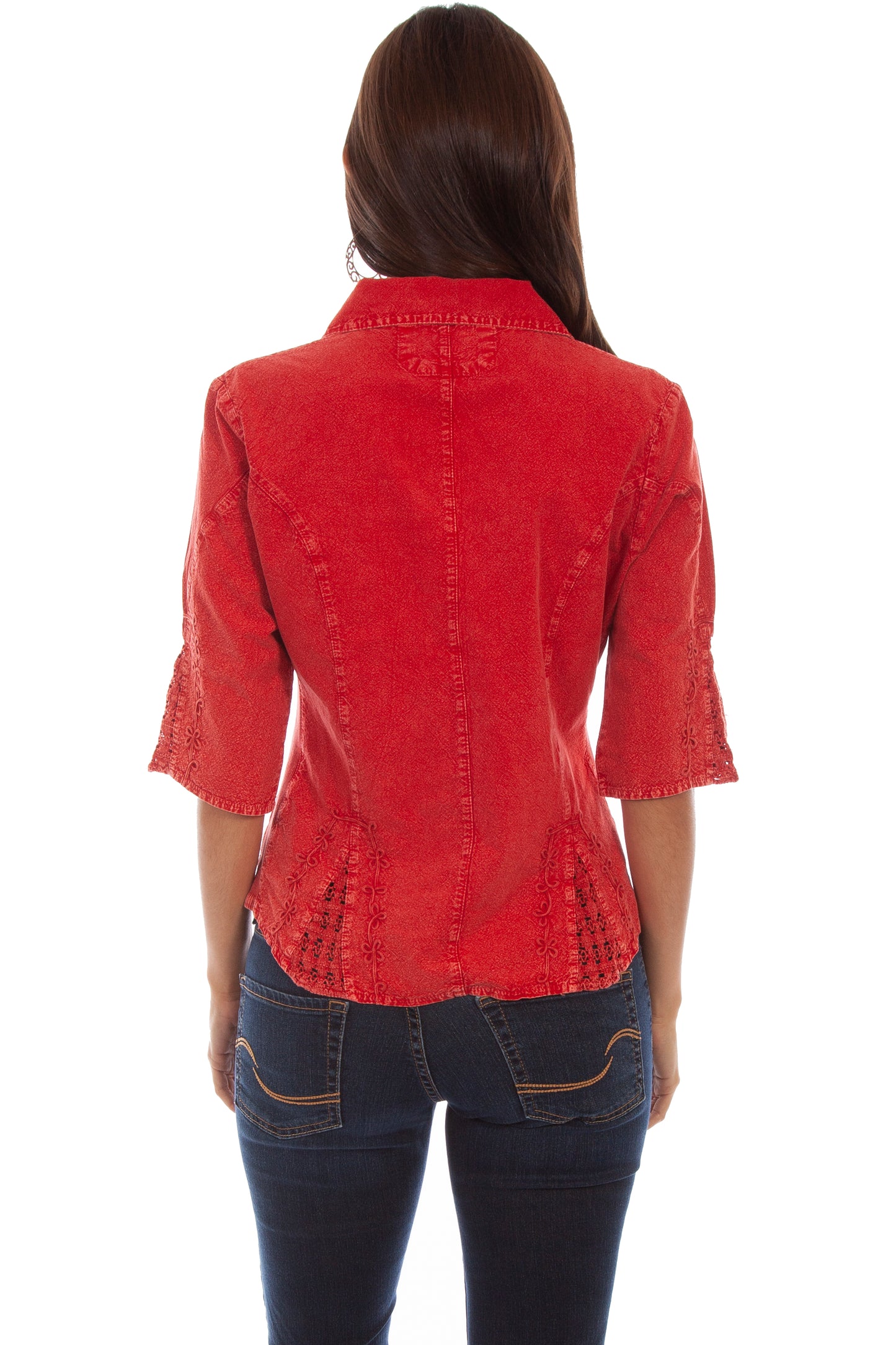 Scully Women's Cantina Collection 3/4 Sleeve Floral Sleeve Peruvian Cotton Blouse in Brick