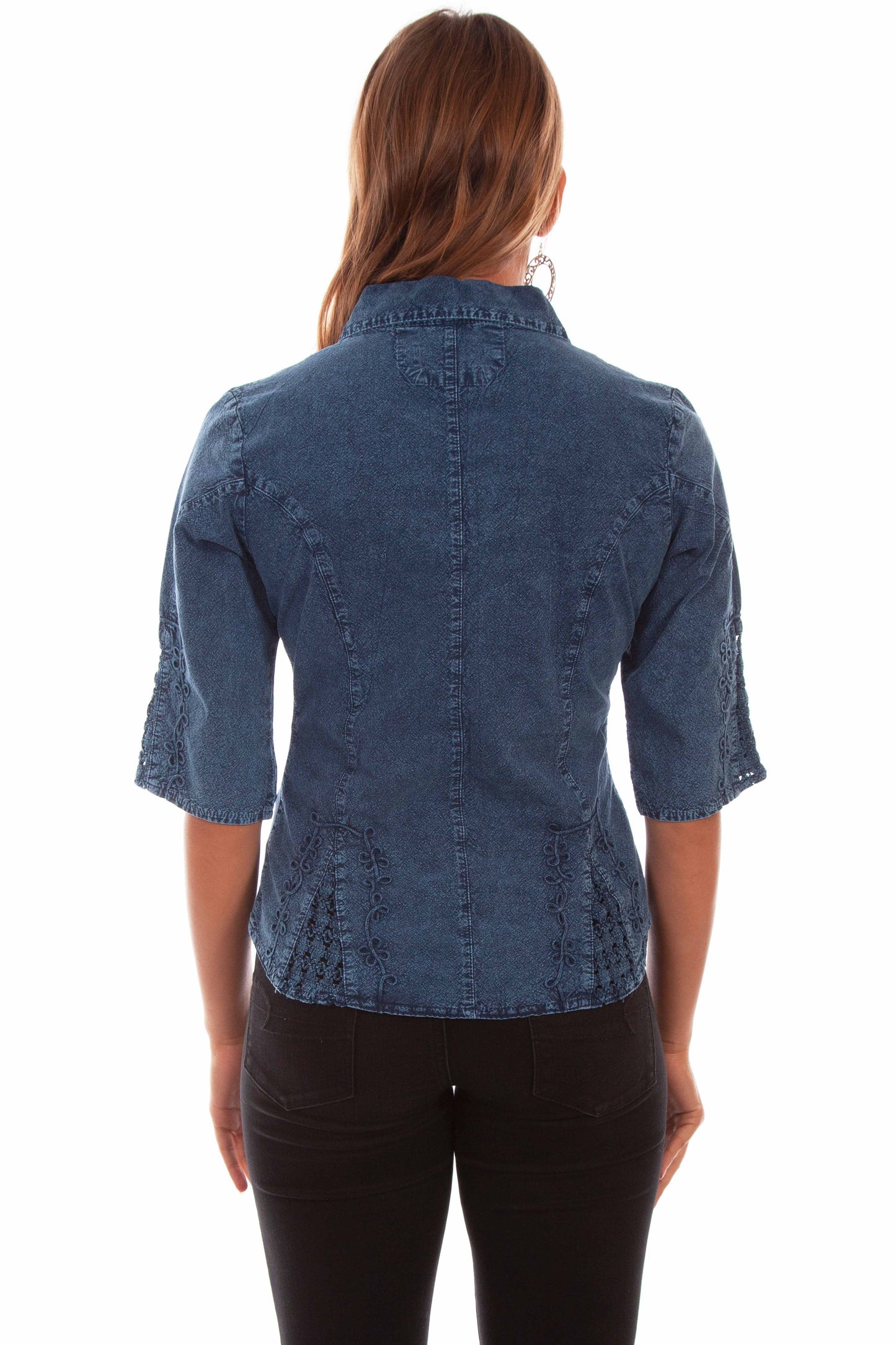 Scully Women's Cantina Collection 3/4 Sleeve Peruvian Cotton Blouse in Dark Blue