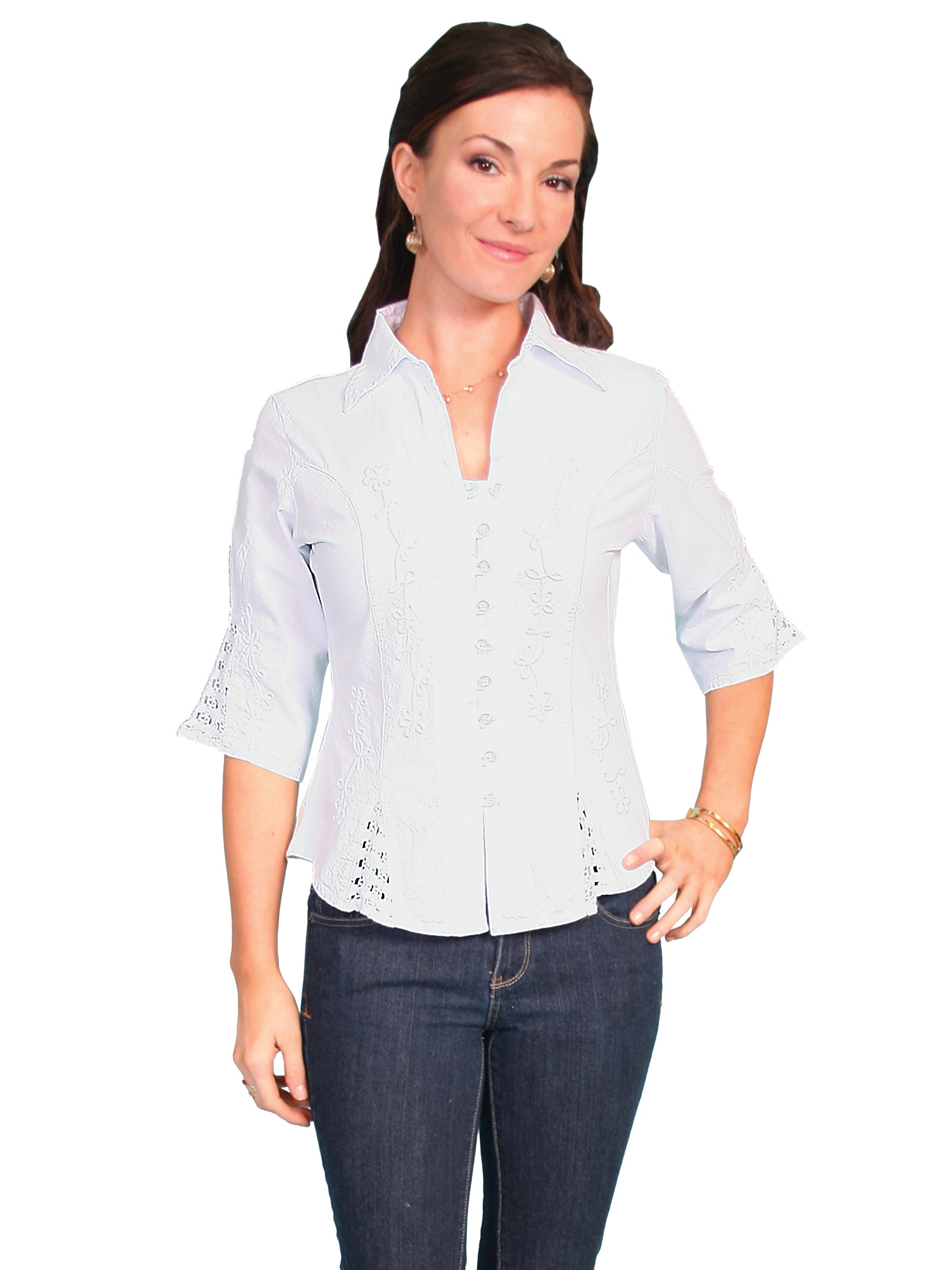 Scully Women's Cantina Collection 3/4 Sleeve Peruvian Cotton Blouse in White
