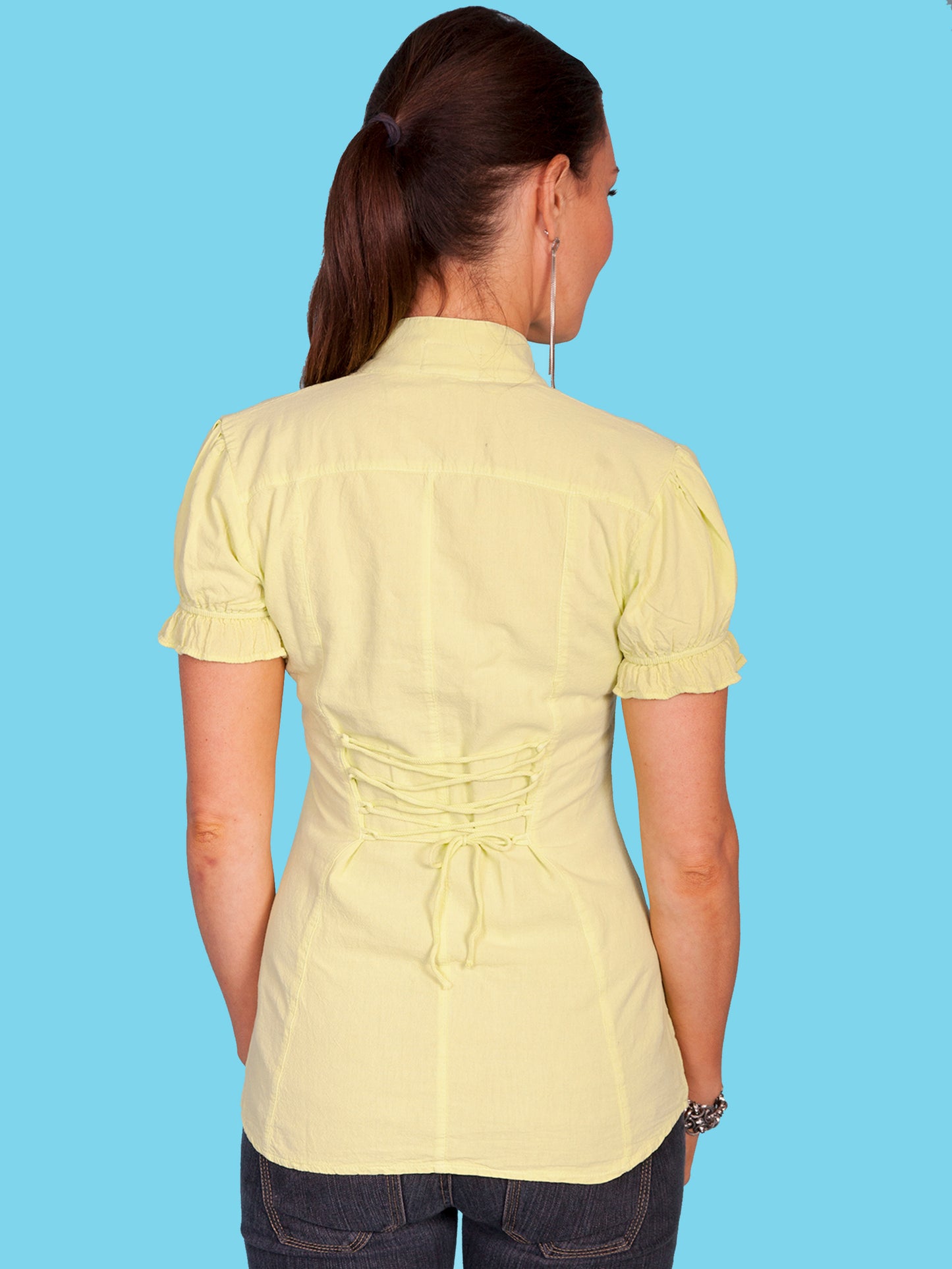 Scully Women's Short Sleeve Ruffle Shirt in Lime