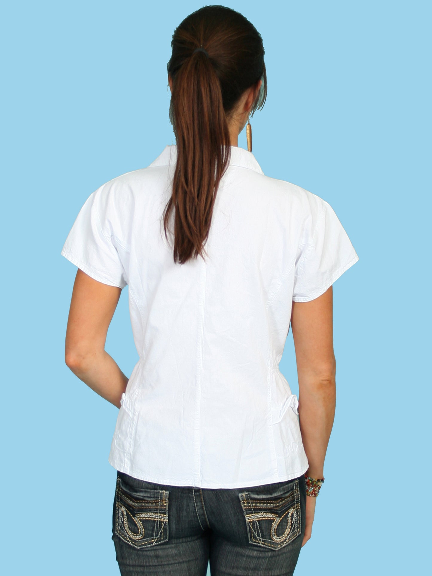 Scully Women's Ruffle Trim Peruvian Cotton Cap Sleeve Blouse in White