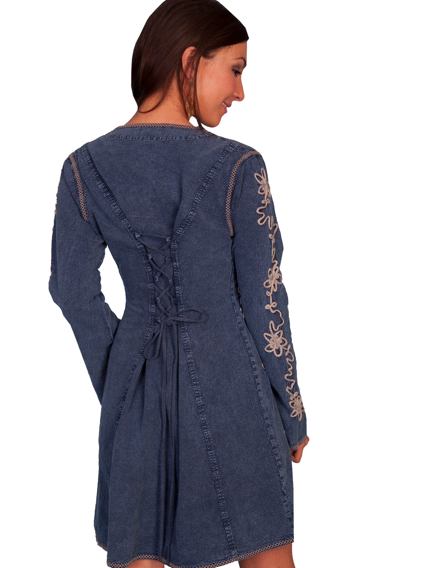 Scully Women's Long Sleeve Contrast Soutache Dress in Dark Blue