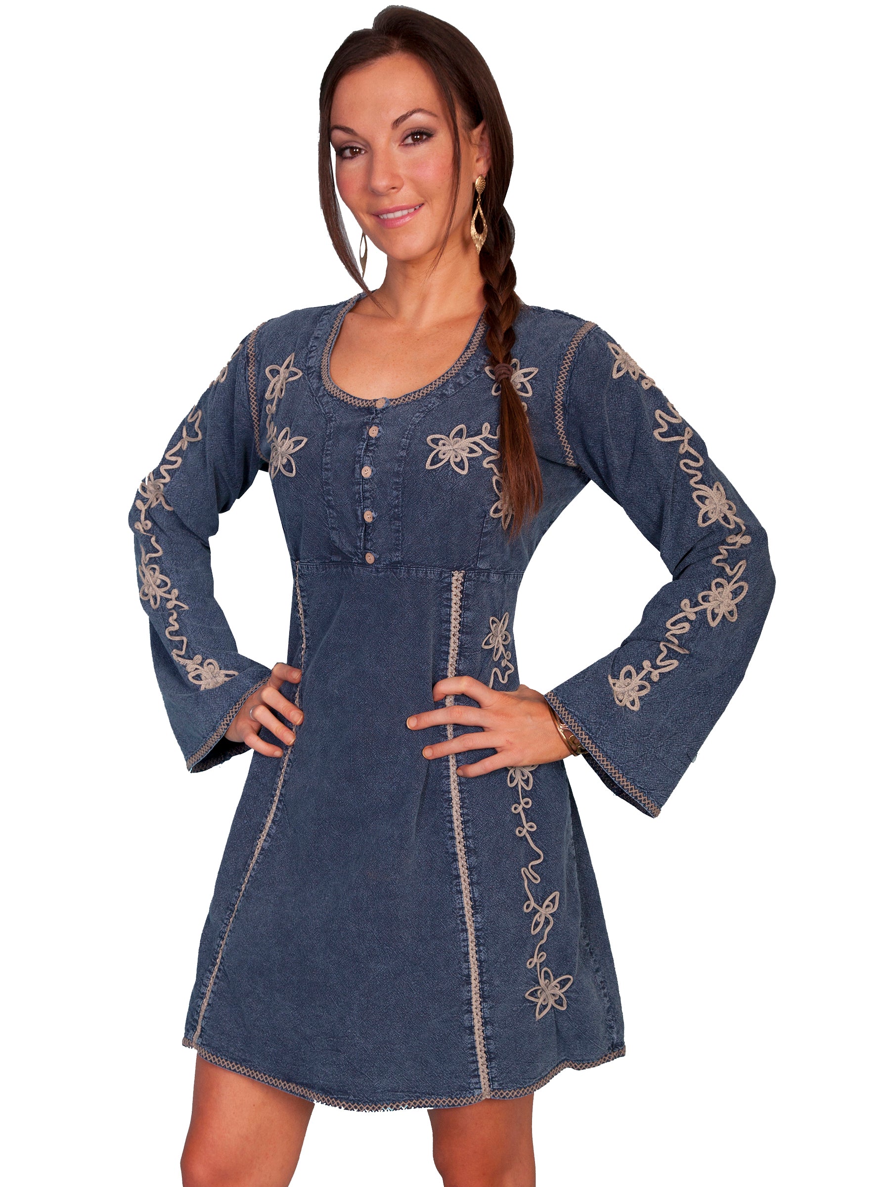 Scully Women's Long Sleeve Contrast Soutache Dress in Dark Blue