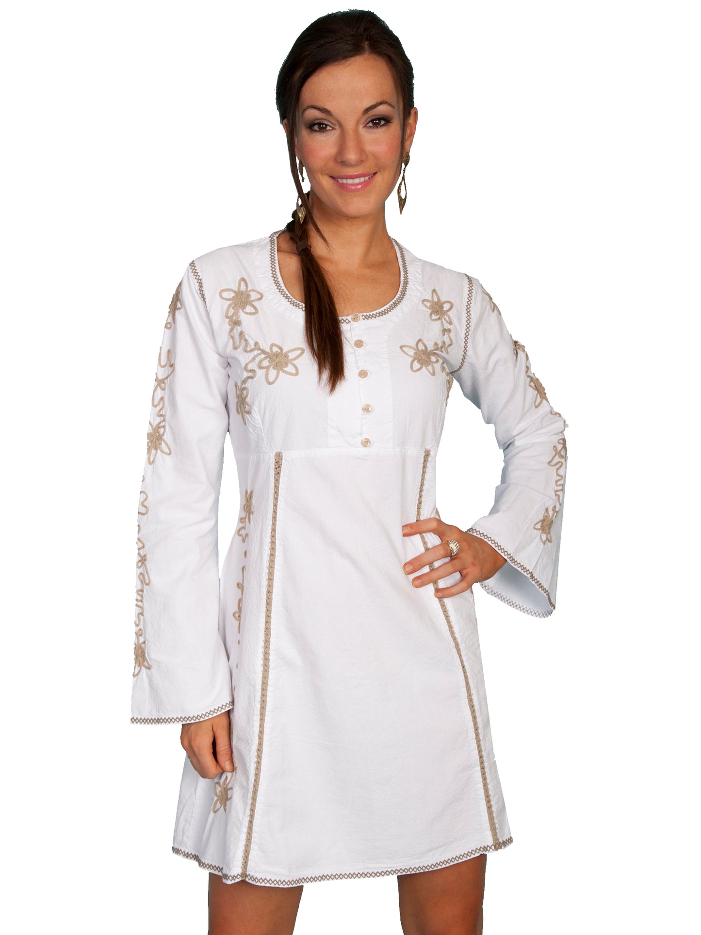 Scully Women's Long Sleeve Contrast Soutache Dress in White