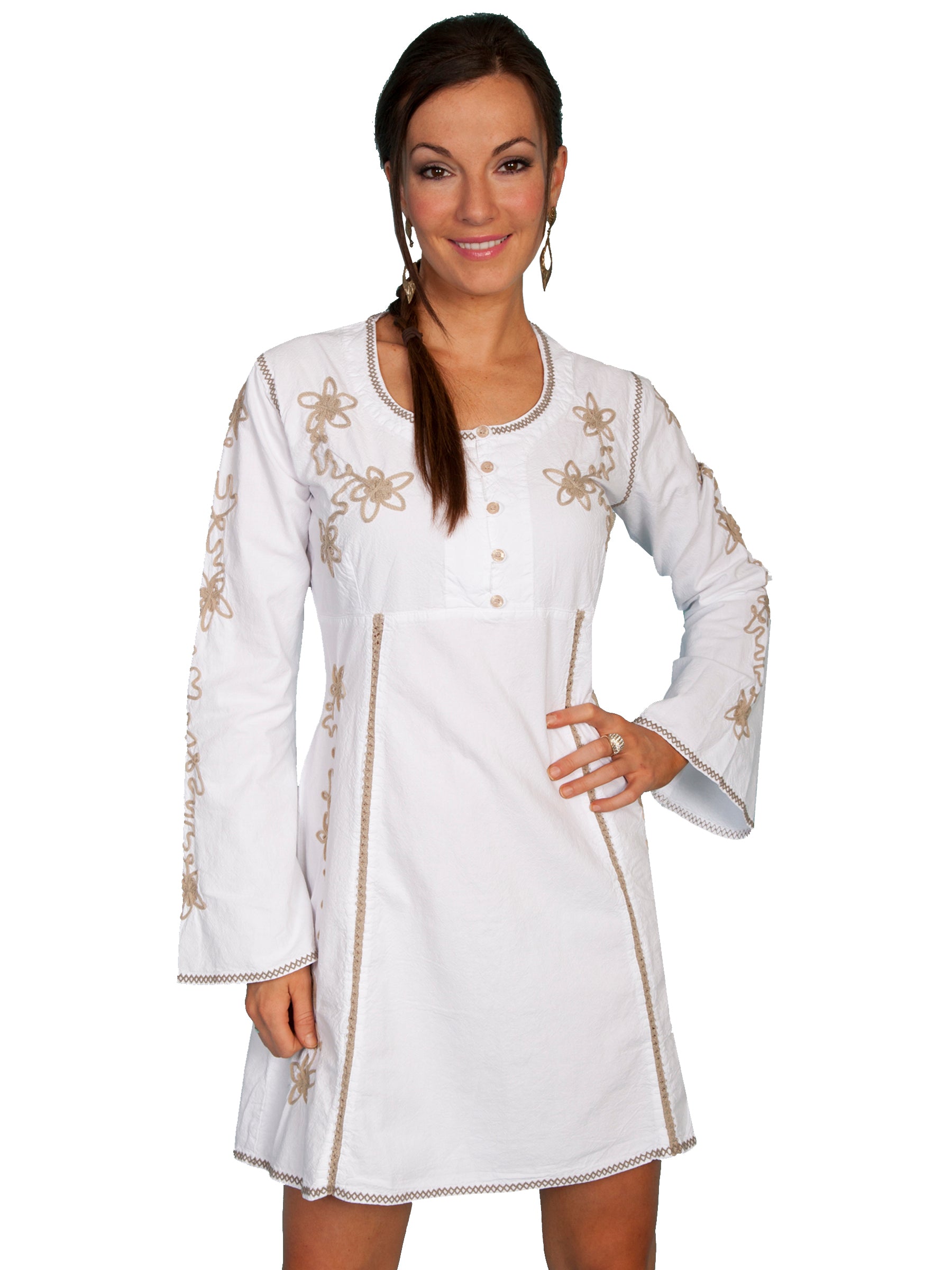 Scully Women's Long Sleeve Contrast Soutache Dress in White