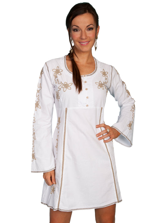 Scully Women's Long Sleeve Contrast Soutache Dress in White