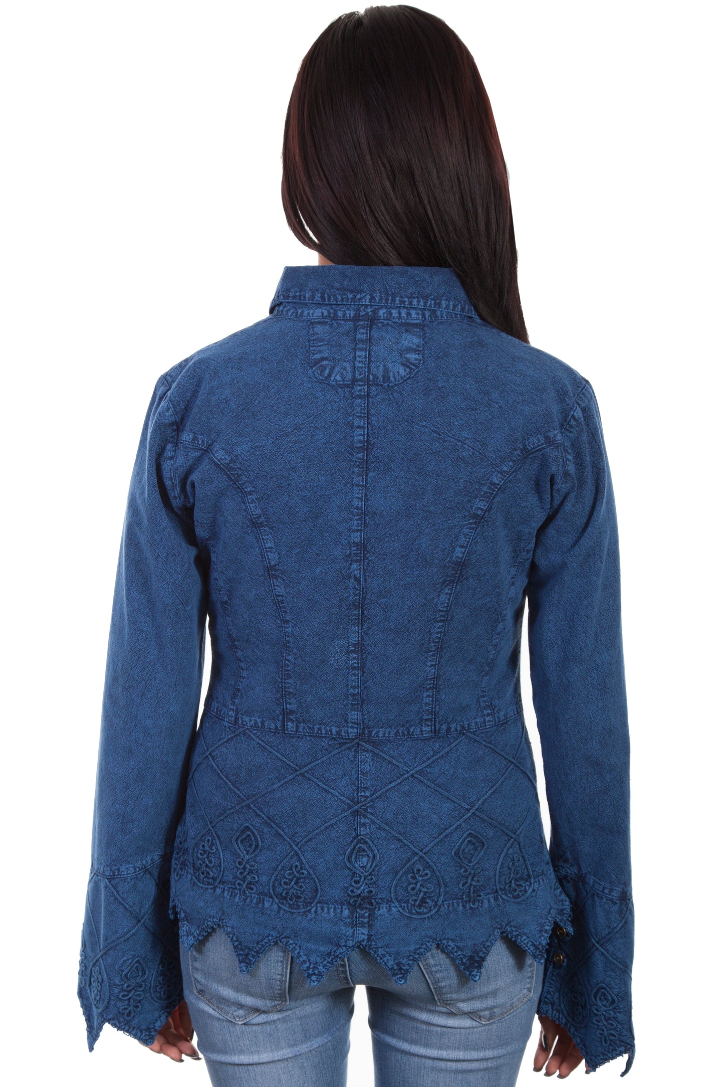 Scully Women's Long Sleeve Jagged Edge Soutache Blouse in Dark Blue
