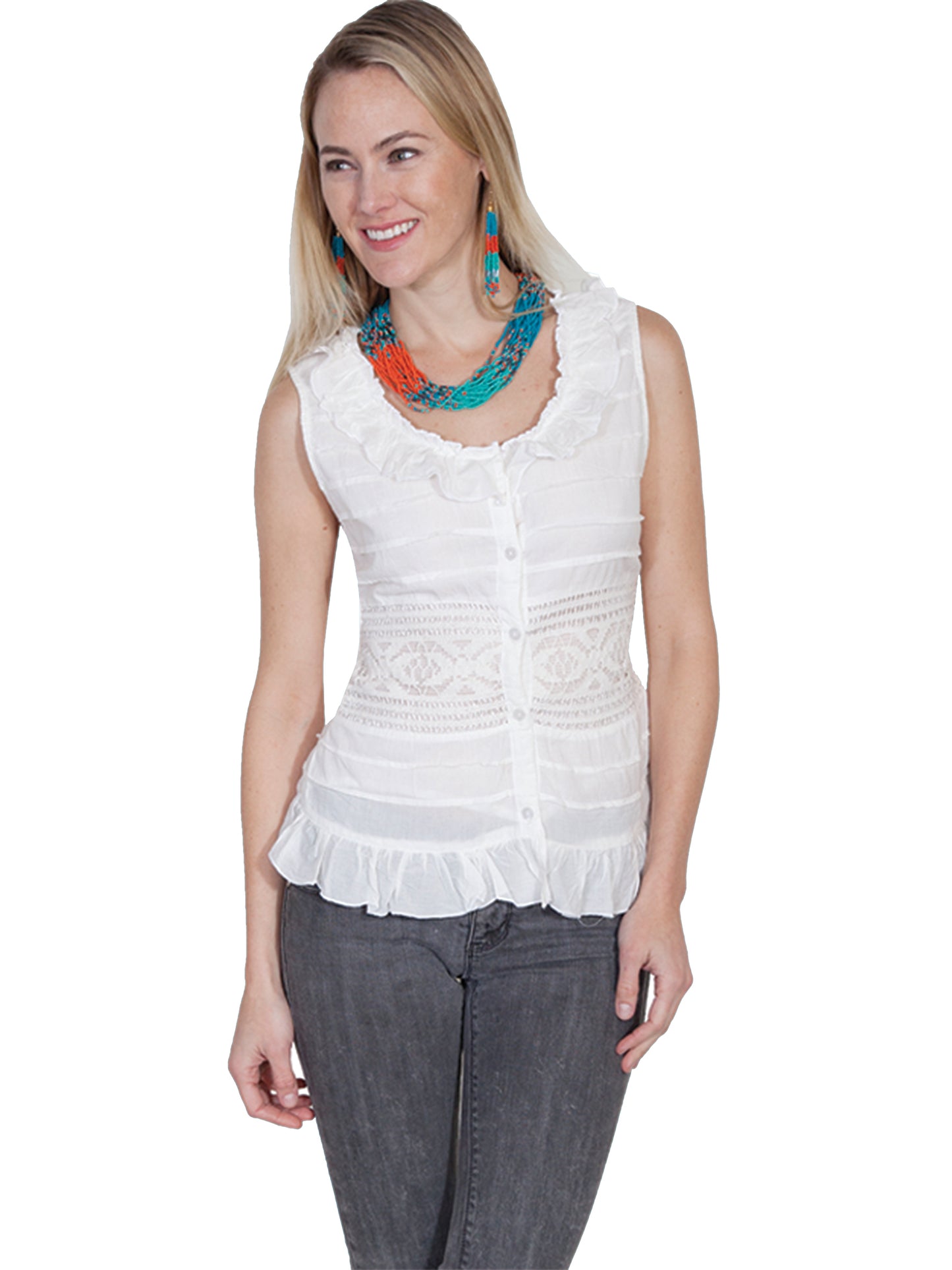 Scully Women's Crocheted Sleeveless Camisole Top in Ivory