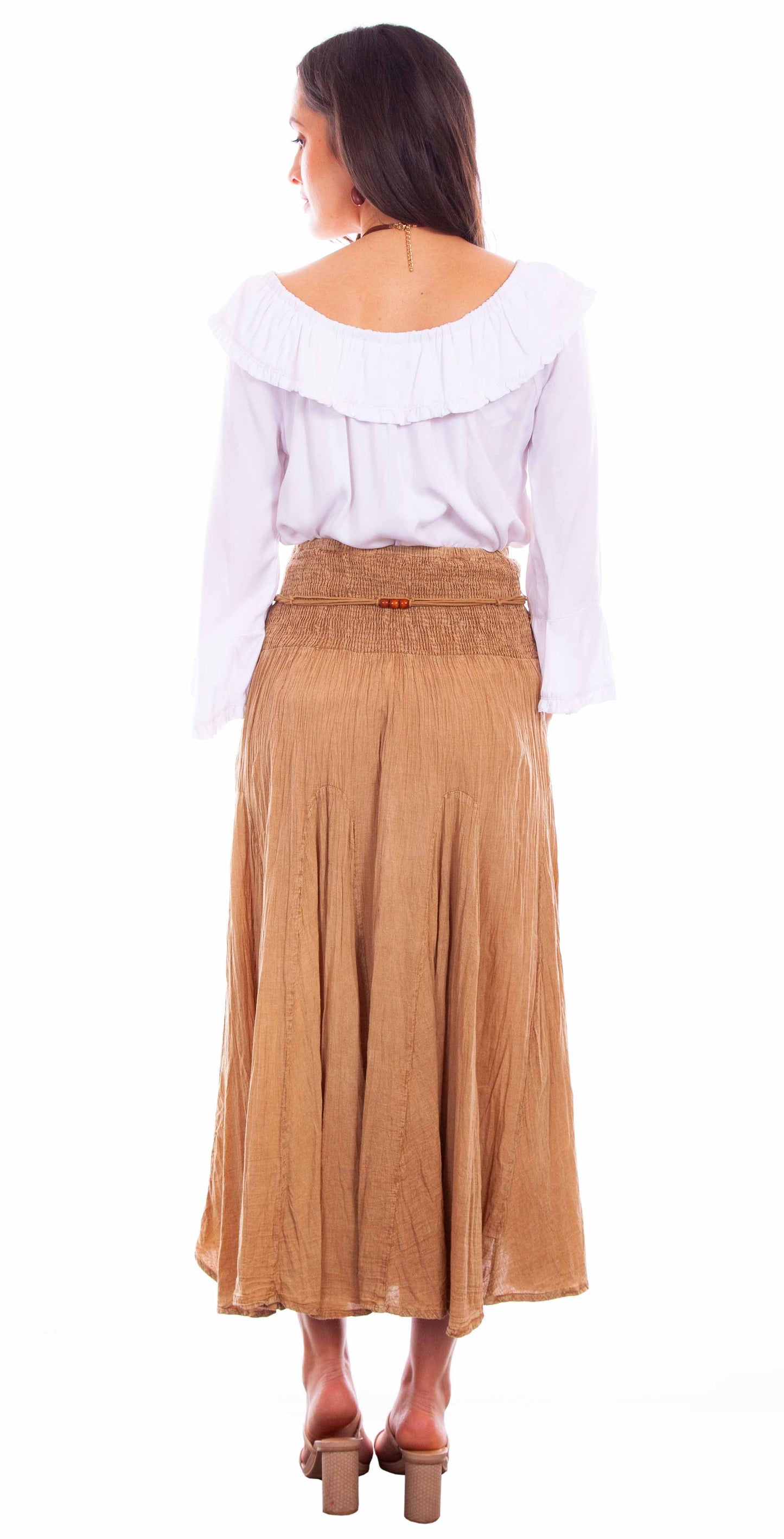 Scully Cantina Women's Acid Wash Skirt with Beaded Cord Belt in Khaki