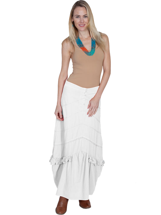 Scully Women's Button Front Multi Panel Skirt in White