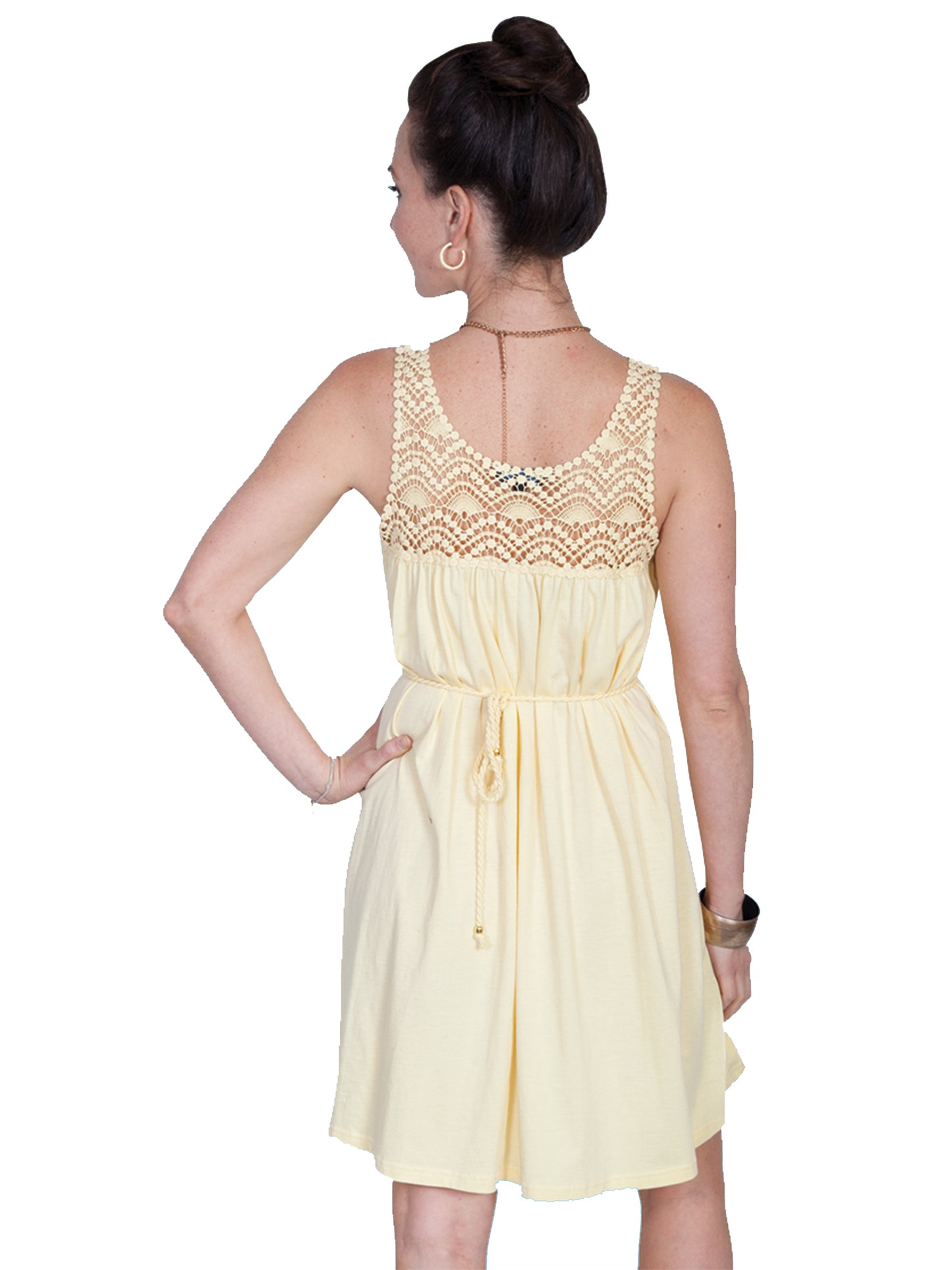 Scully Women's Hanna Lace Top Cord Tie Dress in Yellow