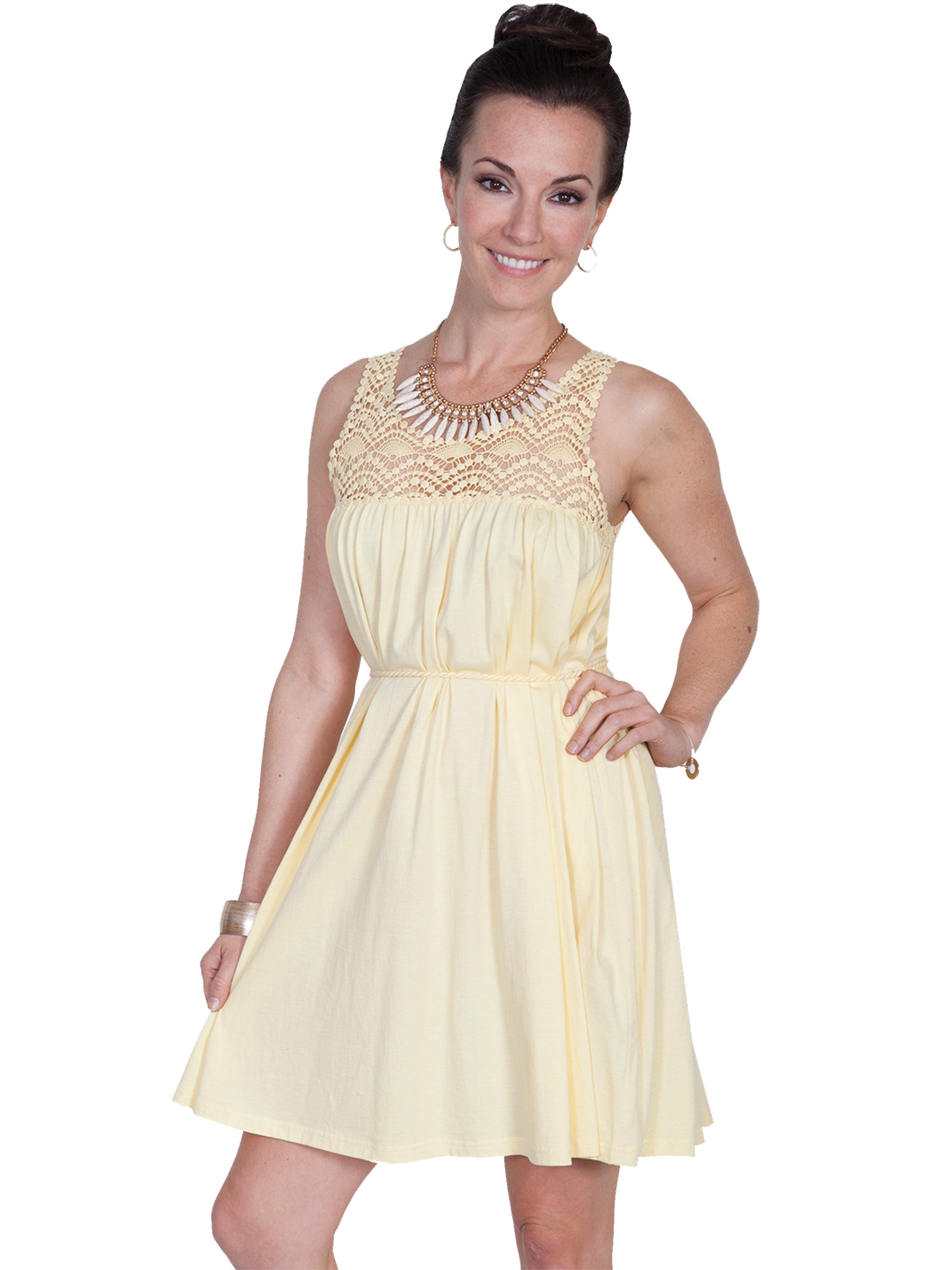Scully Women's Hanna Lace Top Cord Tie Dress in Yellow