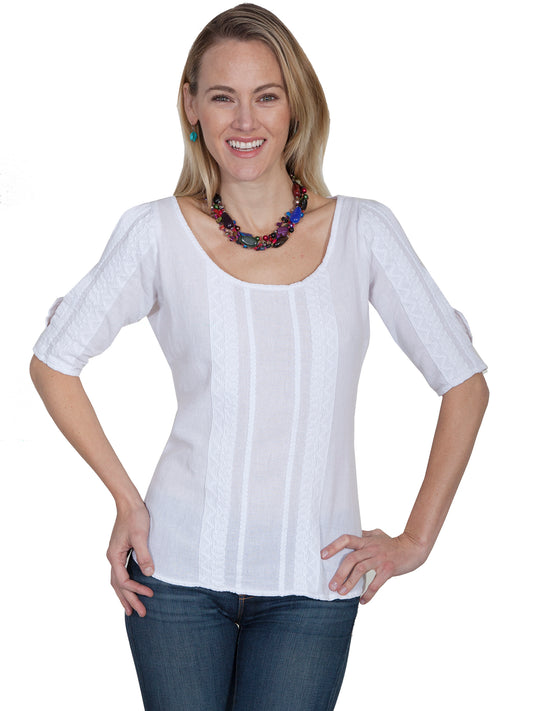 Scully Women's Cold Shoulder 3/4 Sleeve Blouse in White