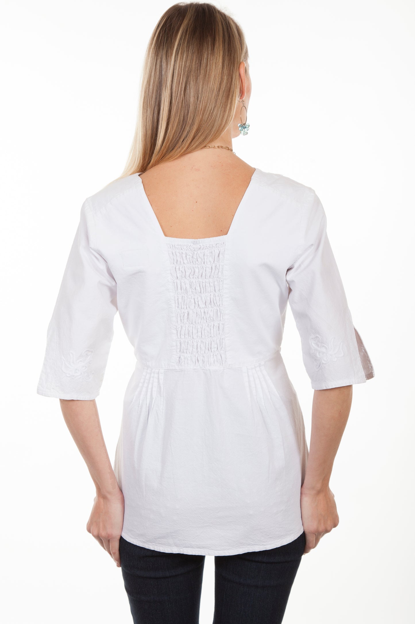 Scully Cantina Women's 3/4 Sleeve Tie Waist Blouse in White