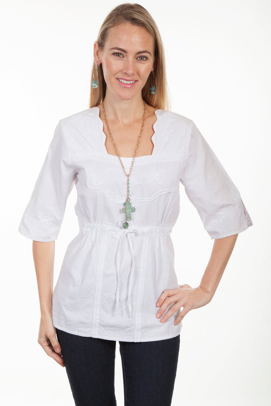 Scully Cantina Women's 3/4 Sleeve Tie Waist Blouse in White