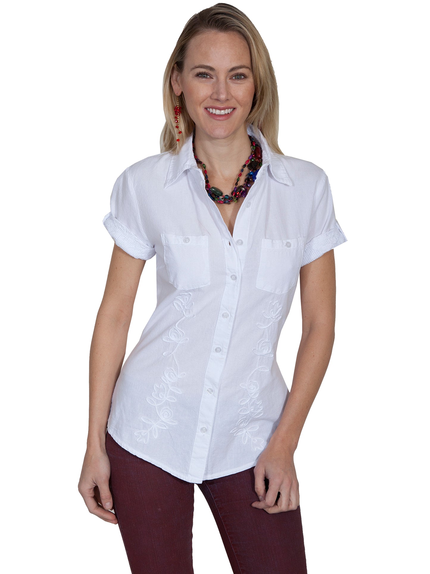 Scully Cantina Women's 2 Pocket Button Front Blouse in White