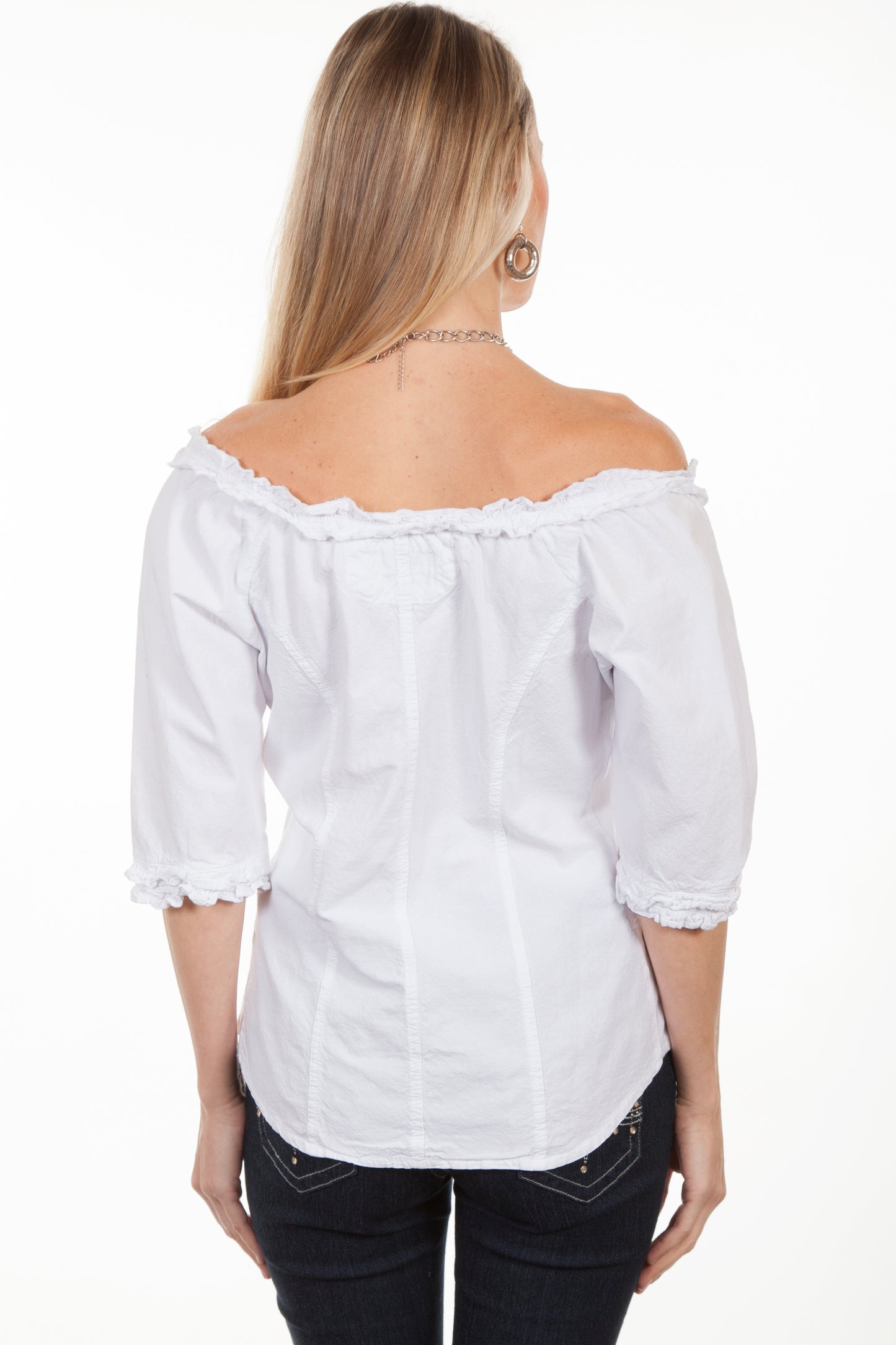 Scully Cantina Women's 3/4 Sleeve Scoop Neck Button Front Blouse in White