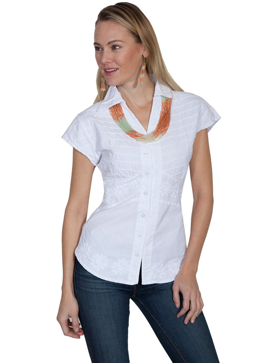 Scully Women's Cap Sleeve Button Front Blouse in White