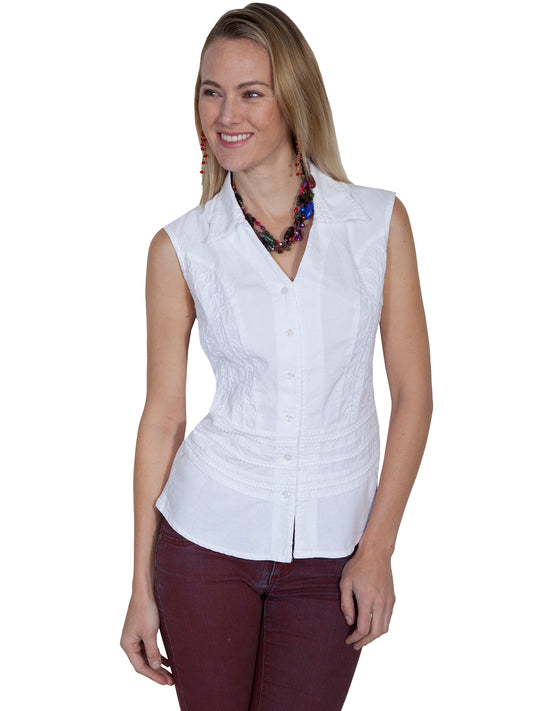 Scully Cantina Women's Button Front Sleeveless Blouse in White