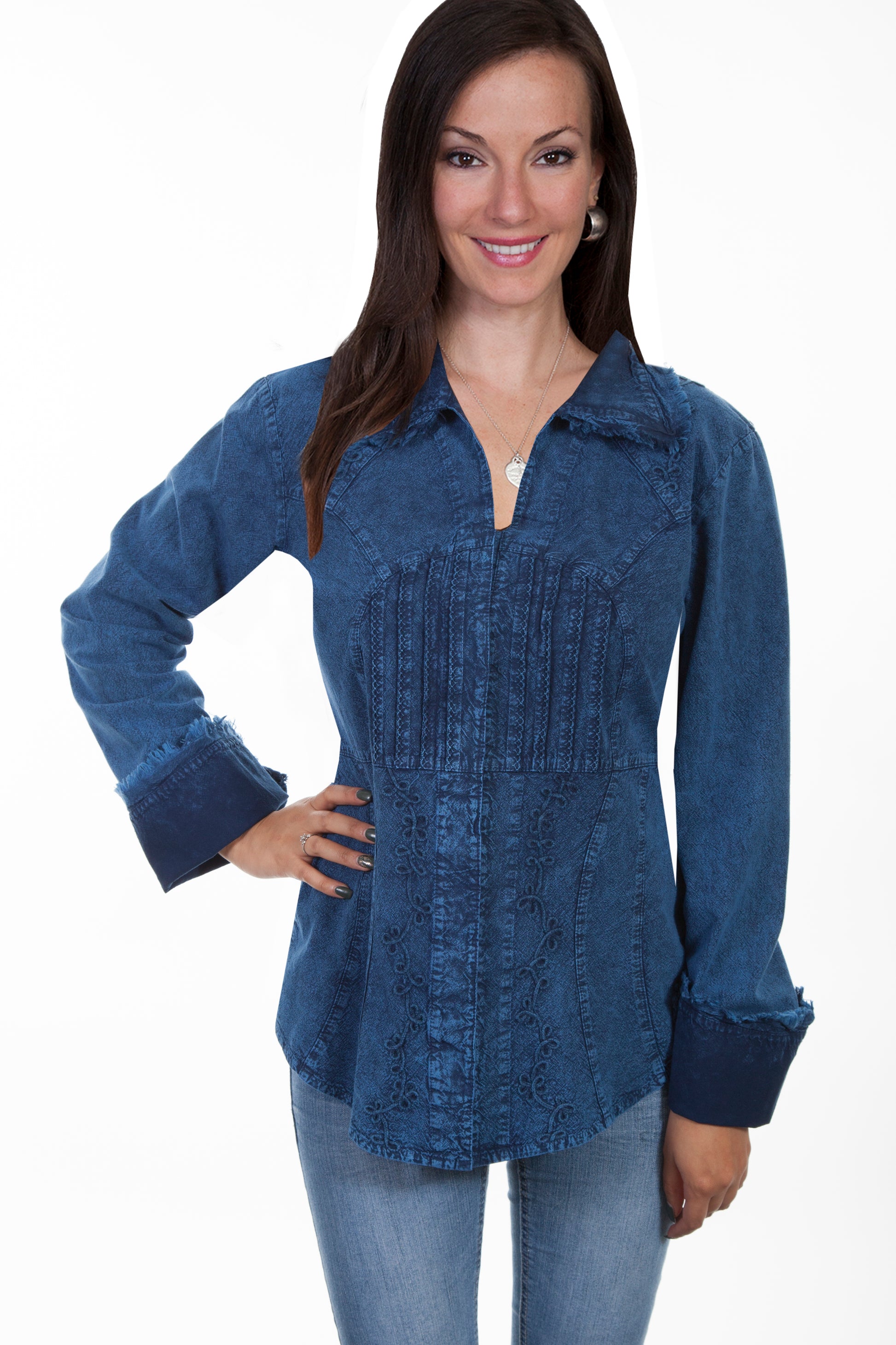 Scully Women's Collar Blouse in Dark Blue