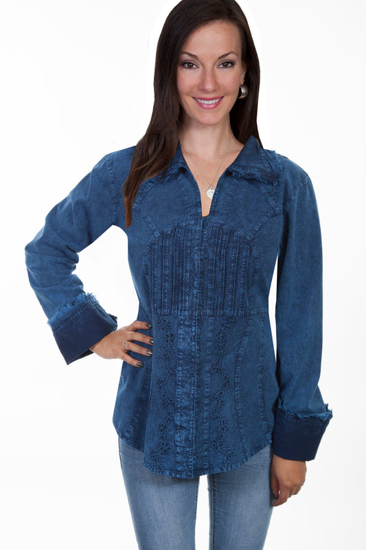 Scully Women's Collar Blouse in Dark Blue
