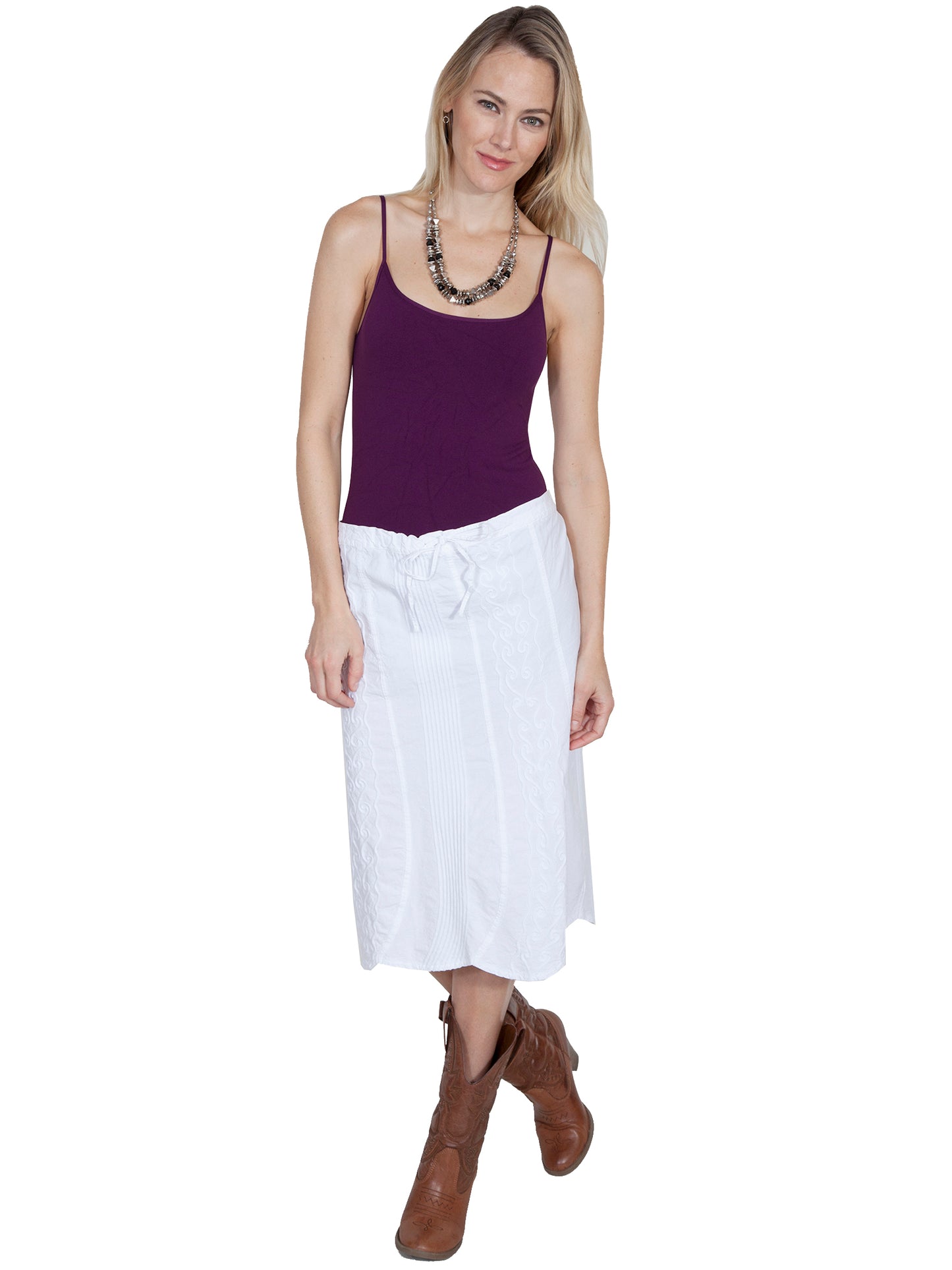 Scully Women's Tie Front Skirt Elastic Waist in White