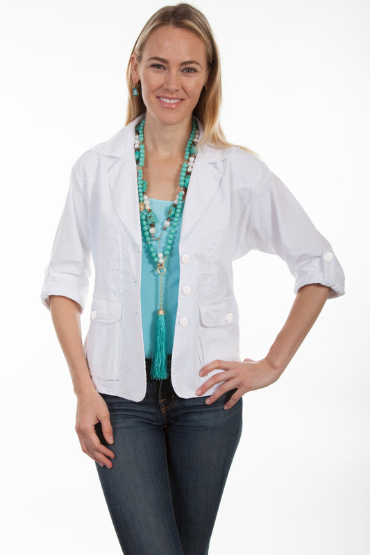 Scully Women's Cotton Jacket with Roll Sleeves in White Jacket