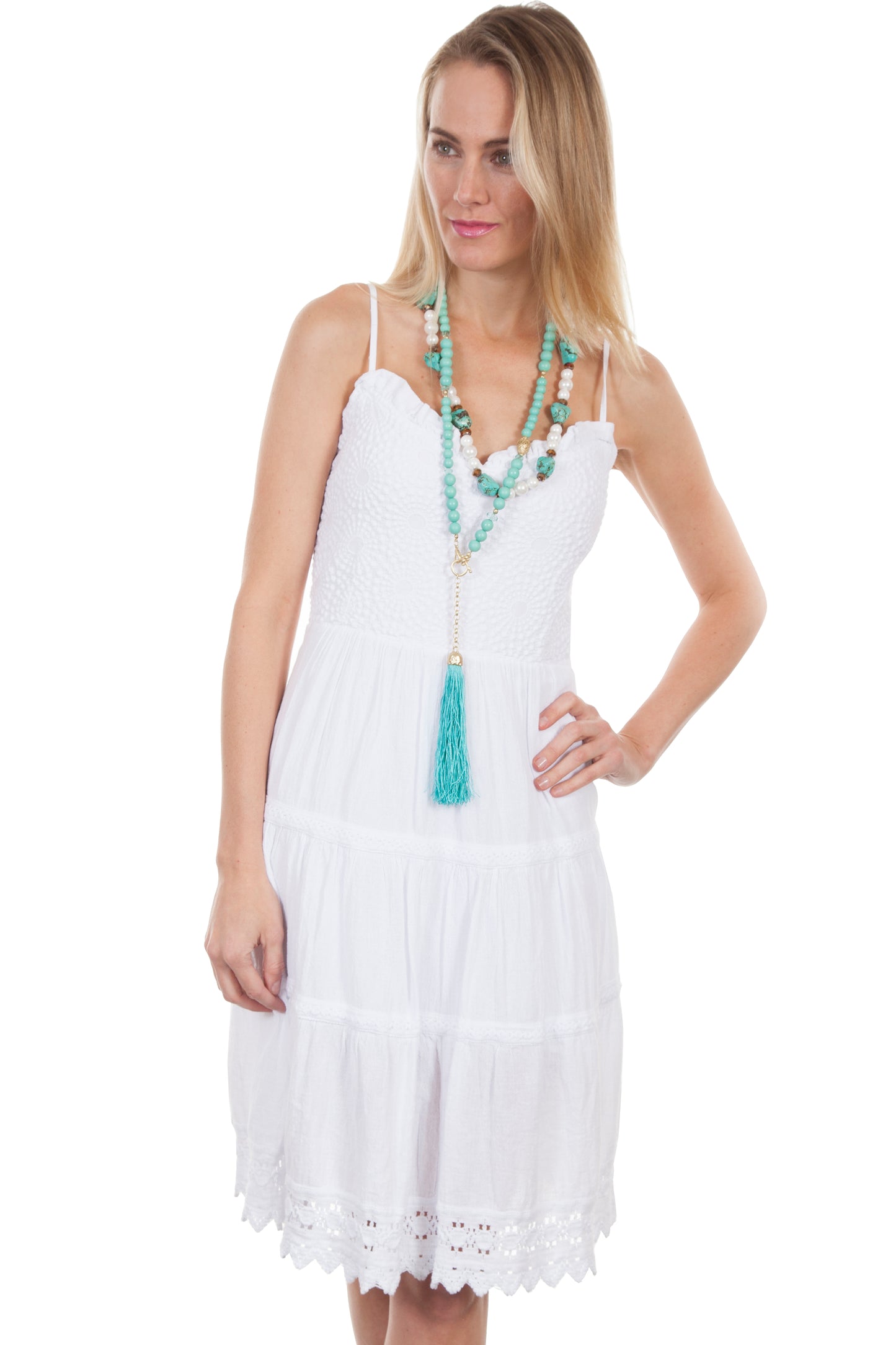 Scully Cantina Women's Spaghetti Strap Sunburst Dress in White
